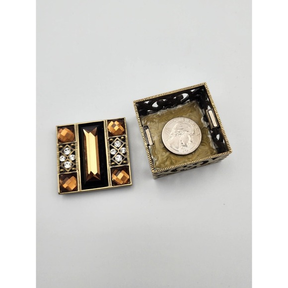 Jeweled Trinket Box Lidded Enameled Inside Beveled Rhinestones‎ Vtg Magnetic Lid - Picture 8 of 10